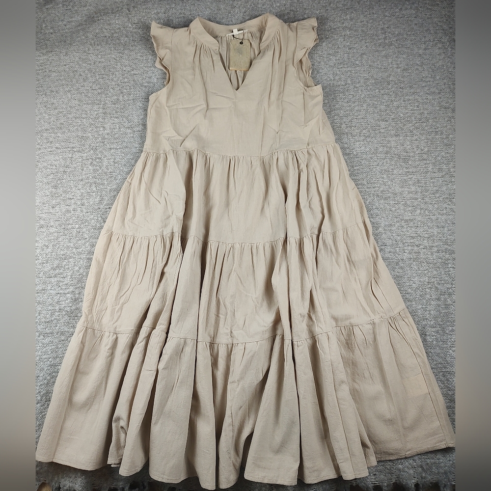 Label Of Love Elegant Beige Sleeveless Dress Small Cotton Casual